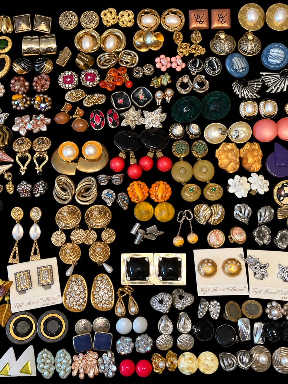 HUGE Vintage Clip-on Earring Lot of 132 Pairs Vendome Italy Fifth Avenue Bergere